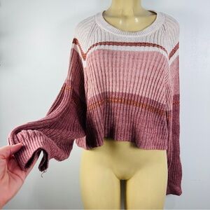 Aeropostale Wide Ribbed Sweater Sz L Crop Striped Cotton Blend Crew Neck Loose